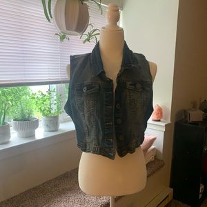 Distressed cropped jean vest